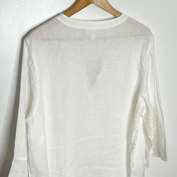 J. Jill Love Linen Womens Pullover Blouse 2X White Embellished V Neck Coastal - Picture 7 of 10